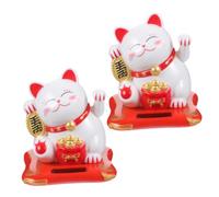HIAKDOFT Lot De 2 Figurines Chat Chinois Qui Fait Coucou Solaire 2,5 Pouces Blanche en Plastique pour Décoration Voiture Bureau Et Maison Amulette Chance Et Richesse