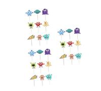 HIAKDOFT Lot de 27 Pièces Décorations de Gâteau d'Anniversaire Thème Extraterrestre 9 Modèles Différents Accessoires Fête Colorés pour Gâteau Garniture de Dessert Anniversaire