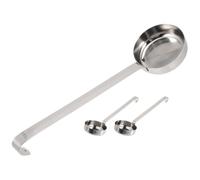 HIAKDOFT Lot de 3 Cuillères à Sauce en Acier Inoxydable Louches à Fond Plat pour Pizza Manches Longs Ustensiles la Cuisine Professionnels pour Maison et Restauration Dosage Précis et