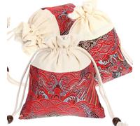 HIAKDOFT Lot de 3 Paquets à Bijoux en Brocart Rouge Profond Pochettes à Cordon de Serrage Tailles 10X13 CM et 13X15 CM Paquets Cadeaux pour Rangement de Bijoux et Petits Objets de Fête