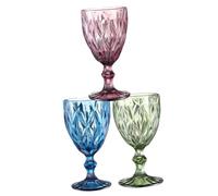 HIAKDOFT Lot de 3 Verres à Cocktail Colorés en Verre Épais et Coupes à Vin Assortiment Rose Bleu Vert pour Bar Restaurant et Événements