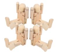 HIAKDOFT Lot De 4 Robots En Bois Pour Enfants Figurines À Peindre Figurines À Pinces Jouets Robots En Bois Mannequins Décoratifs Poupées À