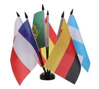 HIAKDOFT Lot de 6 Set de Mini-drapeaux de Table 2026 avec Supports en Plastique Noir - Drapeaux Espagne, France, Angleterre, Argentine, Allemagne, Portugal - Décoration Bureau Réutilisable