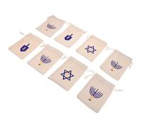 HIAKDOFT Lot de 8 Paquet Présents en Coton Blanc à Cordon Réglable pour Hanoukka, Pochettes Légères et Réutilisables pour Friandises et Emballages Festifs du Festival des Lumières