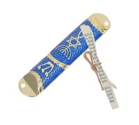 HIAKDOFT Mezuzah Métallique Décorative Dorée et Bleue pour Porte de Maison Juive Ornement Religieux avec Parchemin Visible Design Artistique à Facile à Installer et de Bénédiction Mitzvah