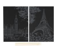 HIAKDOFT Peinture à Gratter Noire 2 Pièces Kit DIY Paysage Créatif pour Garçon et Filles, Papier à Gratter Coloré Motifs Tour Eiffel et Big Ben, Loisirs Éducatifs pour Fête et Voyage