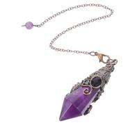 HIAKDOFT Pendentif Pendule en Cristal D'améthyste Naturel Hexagonal avec Chaîne Cuivre, Pierre Précieuse 7 Cm pour Radiesthésie, Contemplation, Yoga et Bien-être Spirituel Femme
