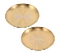 HIAKDOFT Plateau Rituel Pentagramme en Acier Inoxydable Doré Lot de 2 22 CM Organiseur D’Autel Sacré Phases Lunaires pour Offrandes Bougies Rituelles et Cartes de Tarot Décoration