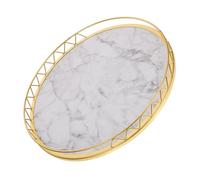 HIAKDOFT Plateau Rond Bois et Métal Effet Marbre Plateau Décoratif Stable pour Table Basse Élégant pour Fruits et Décoration Intérieur Accessoire Design pour Salon et Bureau