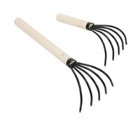 HIAKDOFT Râteau à Palourdes à Cinq Dents Manche en Bois pour Plage Et Jardin, Lot De 2 Outils De Creusage pour Fruits De Mer Et Coquillages, Râteau à Griffes Léger Et Pratique, Filet Intégré