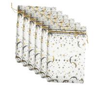 HIAKDOFT Sachets Présents En Organza Étoiles Et Lune Dorées 10x15 Cm, Lot De 100 Mini Paquet à Cordon, Pochettes Bijoux Transparentes, Sachets De Bonbons Pour Mariage, Fête Et Anniversaire