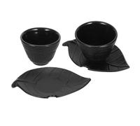 HIAKDOFT Service à Thé en Fonte 2 Pièces Tasse à Thé Traditionnelle Soucoupe Feuille Décorative Tasses et Soucoupes Vintage pour Élégante et Art Table