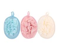 HIAKDOFT Serviette De Bain Exfoliante 3 Pièces Avec Boule De Bain En Maille Beige, Rose Et Bleue, Douce Et Solide, Pour Massage, Gommage Corporel Et Soins Peau, Usage Familial Et Voyage