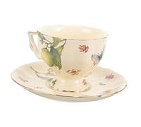 HIAKDOFT Tasse Latte Céramique avec Anse Motif Vintage Citron et Set avec Soucoupe à Usure pour Thé et Après Midi Français et Anglais