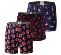 Hialegion Boxer en Jersey de Coton Short Homme Pantalon de Pyjama Imprimé Fun Coupe Ample Multicouleurs de 3 Pièces S-XL