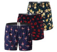 Hialegion Boxer en Jersey de Coton Short Homme Pantalon de Pyjama Imprimé Fun Coupe Ample Multicouleurs de 3 Pièces S-XL