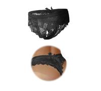 Hialegion Perizoma Sexy da Donna Con fiocco Slips Pizzo Floreale brasiliano mutande traspiranti, 1 Pezzo, Nero, M