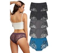 Hialegion sous-vêtements en Dentelle pour Femmes Taille Haute Sexy Culotte Trace Hipster Cheekster Blanc sous-vêtements 5 Pack L