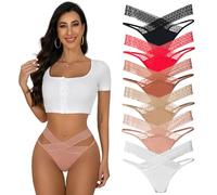 Hialegion String en Dentelle pour Femmes Culotte Basse Sexy à Dos en V No Panty Line Criss Cross Soft Underwear Lady 6 Pack M