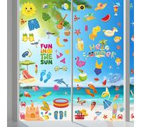 Hianjoo 104 Pièces Autocollants d'été, 9 Feuilles Hawaiian Décoration Plage, Crème Glacée, Soleil, Pastèque Autocollants en Verre pour le Jour de Hawaï