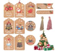 Hianjoo 110 Pièces Étiquettes de Cadeaux en Papier Kraft de Noël avec 110 Pièces de Corde, 11 Modèles Étiquette-cadeau et 2 Couleurs Corde pour Emballer des Cadeaux, Or