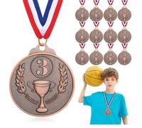 Hianjoo 12 Pièces médailles médaille de Bronze, Médailles Métal Diamètre 5 cm avec Collier pour Enfants Étudiants Compétition Récompenses pour des Sports Jeux