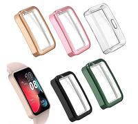 Hianjoo 5 Pack Coque Compatible pour Huawei Band8 Band9 Band10, Scratch-Resistant Soft TPU Léger Tout Autour de Protecteur Coque d'écran Pare-Chocs - Transparent, Noir, Or Rose, Rose, Émeraude