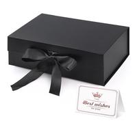 Hianjoo Boîte Cadeau avec Couvercle Magnétique et Ruban, 23x17x7cm | Coffrets cadeaux pliables pour Mariages, anniversaires, Saint-Valentin, Noël, la fête des Mères-Noir