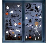 Hianjoo Décorations de Fenêtre pour Halloween, 9 Feuilles 90 Pcs Autocollants de Fenêtre, Autocollants de Fenêtre Noirs avec Fantôme, Toile d'araignée, Chauve-Souris et Chat pour la Fête