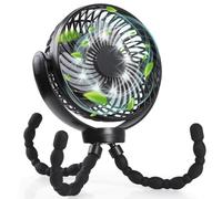 Hianjoo Ventilateur USB 10000 mAh, Ventilateur Poussette Bébé ventilateur de camping avec lampes LED, Ventilateurs de Table pour Camping, Noir