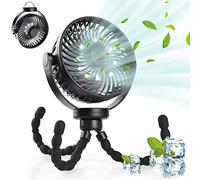 Hianjoo Ventilateur USB 5200 mAh, Ventilateur Poussette Bébé ventilateur de camping avec lampes LED, Ventilateurs de Table pour Camping, Noir