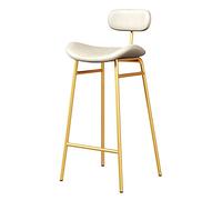 HIARAN Meubles Tabouret de Pub Tabourets de Bar Siège Rembourré en Cuir PU avec Dossier Repose-Pieds Chaise Haute de Cuisine Pieds en Métal Doré/Blanc/65Cm Étoile de Lumière Lucky Star