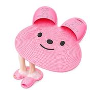 HIART24 Tapis de bain en silicone en forme de lapin, rose, avec poils doux et base ventouse, nettoyeur mains libres, 30 x 30 cm