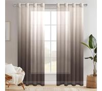 Hiasan Lot de 2 Voilages Rideaux Dégradé à Oeillet de Fenêtre en Polyester de Couleur Changée Voile Ombre Demi-Transparent Décor pour Salon Chambre Bureau，140x245cm Café