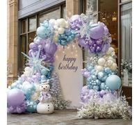 HIBAOpati Kit de guirlande de ballons La Reine des Neiges - Bleu/violet/blanc - Ballons métallisés - Ballons bleus et violets métallisés - Kit d'arche de ballons en aluminium pour anniversaire, fête
