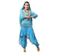Hibasing 4 pièces Danse Orientale Indienne Vêtements de Princesse Arabe Outfit Femmes Hauts et Pantalons Brillants Bollywood Cosplay Set Danse Orientale Vêtements de Danse