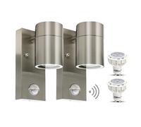 HiBay Applique Murale Exterieur Détecteur de Mouvement 7W,Éclairage Exterieur avec Detecteur Mouvement LED Moderne Inox Brossé GU10 550lm Blanc Chaud IP44 Étanche Lot de 2