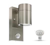 HiBay Applique Murale Exterieur/Intérieur Détecteur de Mouvement 7W Inox Brossé,Luminaire Exterieur LED Moderne 550lm Blanc Chaud IP44 Étanche Avec 1x GU10 Ampoules