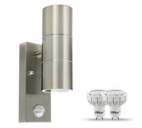 HiBay Lampe Murale Exterieur Detecteur de Mouvement GU10 7W,Applique Murale Exterieur LED Moderne Up et Down Inox Brossé 550lm Blanc Froid IP44 Étanche Avec 2 Ampoules
