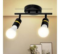 HiBay Plafonnier 2 Spots E27 Noir Lampe de Plafond en Métal Pivotante Moderne Wandleuchte Intérieure pour Chambre Cuisine avec 2 Ampoules LED E27 12W Blanc Chaud Inclus