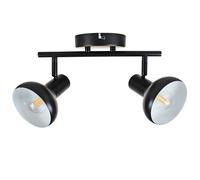 HiBay Plafonnier LED 2 Spots Orientable Industriel Lampe Plafond Noir et Blanc Industriel Vintage E14 en Métal pour Salon Chambre Cuisine Max.35W(Sans Ampoule)