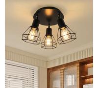 HiBay Plafonnier LED 3 Spots Noir E27 Lampe de Plafond Vintage Pivotante pour Cuisine, Salon, Chambre à Coucher, Max. 60W (Sans Ampoule)