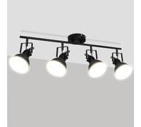 HiBay Plafonnier LED 4 Spots E27 Lampe de Plafond Vintage Noir et Blanc Pivotante pour Chambre à Coucher, Salon Max. 60 Watt (Sans Ampoule)