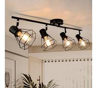 HiBay Plafonnier LED 4 Spots E27 Lampe de Plafond Vintage Pivotante à 350° pour Salon, Luminaire de Plafond pour Chambre à Coucher, Couloir, Max. 60W (Sans Ampoule)
