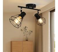 HiBay Plafonnier LED Noir E27 2 Spots Lampe de Plafond Vintage Pivotante pour Salon, Wandleuchte Intérieure pour Cuisine, Chambre à Coucher, Max. 60W (Sans Ampoule)