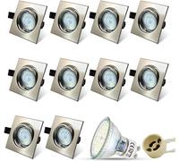 HiBay Spot LED Encastrable GU10 Carré,10x 5W Spot Encastré Blanc Neutre 4500k Plafond Orientable 30°,Trou 68-80mm,Plafonnier Encastré Inox Brossé 220V Avec GU10 Ampoules,Pour Chambre,Bureau,Cuisine