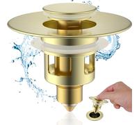 Hibbent Bonde Lavabo Universel Pop-Up, Bouchon Lavabo Salle de Bain,Filtre de Vidange Anti-Bloqué et Anti-Clogging,Flitre Cheveux Anti-Odeur pour Trous de Drainage (25-46mm),Or Brossé