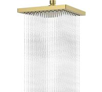 Hibbent Pommeau de douche à effet pluie de 20,3 cm, housse en acier inoxydable, pommeau de douche carré intégré, angle de faisceau pivotant, expérience de douche luxuriante, installation facile, or
