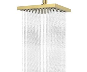 Hibbent Pommeau de douche à effet pluie de 20,3 cm, housse en acier inoxydable, pommeau de douche carré intégré, angle de faisceau pivotant, expérience de douche luxuriante, installation facile, or