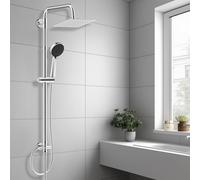 Hibbent Set de Douche en Métal avec Tête Pluie et Douchette Manuelle 3 Modes, Réglable en Hauteur, Kit de Douche sans Mitigeur, Dérivateur en Laiton, Chrome